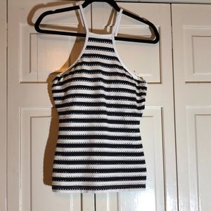 Seafolly Australia Swim Tankini Top Racer Top Black White Eyelet Look SZ 8